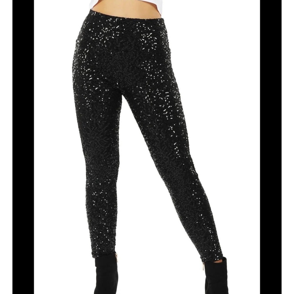 NEW Tipsy Elves Sparkling Black Sequin High Waisted Skinny Pants - M